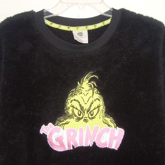 The Grinch Embroidered Black Plush Fleece Unisex Pullover - Picture 1 of 9